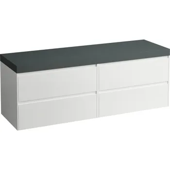 Koupelnový nábytek LAUFEN LANI Modulární sestava 1600, umyvadlová deska 65 mm (.266 šedá traffic), bez výřezu, se 4 zásuvkami: zásuvkový element 800 + zásuvkový element 800 1570x495, Bílá lesklá - H4055901122611