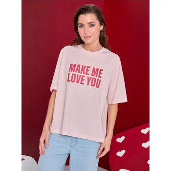 Sinsay - Bavlněné tričko s nápisem - pastelová růžová - 080HB-03X - 080HB-03X-XS