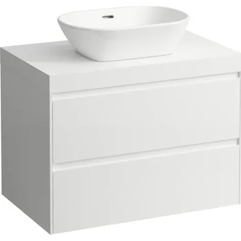 Nábytek LAUFEN LANI Modulární sestava 800, umyvadlová deska 65 mm (.260 bílá mat), s výřezem uprostřed, se 2 zásuvkami 785x495, Bílá lesklá - H4045511122611