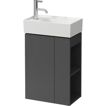 Koupelnový nábytek Kartell LAUFEN Skříňka pod umyvadlo, 1 dvířka, otevřená polička na pravé straně, s prostorově úsporným sifonem pro umyvadlo H815335 440x270, Břidlicově šedá - H4075170336421