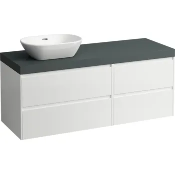 Koupelnový nábytek LAUFEN LANI Modulární sestava 1400, umyvadlová deska 65 mm (.266 šedá traffic), s výřezem vlevo, se 4 zásuvkami: zásuvkový element 800 levý + zásuvkový element 600 pravý 1370x495, Special colour - H4055821129901