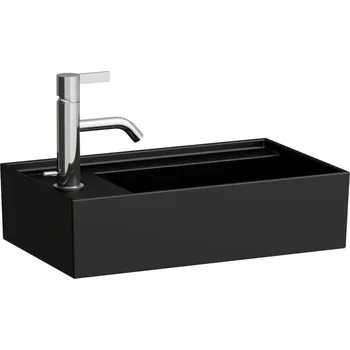 Koupelnový nábytek Kartell LAUFEN Umyvátko, asymetrické, se skrytým opadem, s armaturní deskou vlevo 460x280, Černá mat - H8153357161111