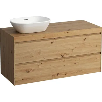 Koupelnový nábytek LAUFEN LANI Modulární sestava 1200, umyvadlová deska 65 mm (.267 divoký dub), s výřezem vlevo, se 2 zásuvkami 1185x495, Divoký dub - H4065721122671