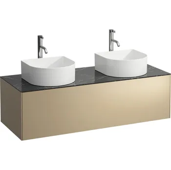 Koupelnový nábytek LAUFEN SONAR Skříňka pod umyvadlo, s 1 zásuvkou, pro umyvadlové mísy H812340, H812341, H812342, H812343, s výřezy vlevo a vpravo vč. otvorů pro baterii uprostřed 1175x455, Zlato & nero marquina - H4054280341401