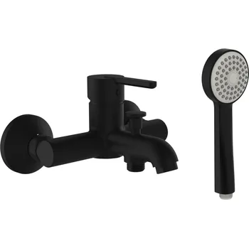 Vodovodní baterie LAUFEN LUA Vanová nástěnná páková baterie s ruční sprchou 80 mm, 1 funkce a syntetickou sprchovou hadicí 1600&nbsp;mm, PVD titan černá mat 205x230, no colour - H3210810811311