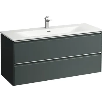 Koupelnový nábytek LAUFEN PALACE Umyvadlo slim se skříňkou 120 cm, se 2 zásuvkami, vč. dělícího systému do zásuvek. Lze instalovat standardní nebo prostorově úsporný sifon H894250. s držákem z eloxovaného hliníku 1200x450, Šedá traffic - H8607092661041