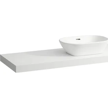 Nábytek LAUFEN LANI Umyvadlová deska 1600, s výřezem uprostřed, tloušťka: 65 mm, vč. 3 nástěnných držáků 1570x495, Bílá mat - H4046911122601
