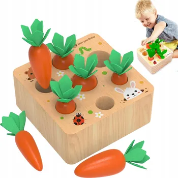 Dřevěná hračka Montessori Třídič Kostek Puzzle Dřevěný Vozík Mrkve dárek