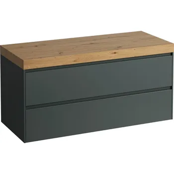 Koupelnový nábytek LAUFEN LANI Modulární sestava 1200, umyvadlová deska 65 mm (.267 divoký dub), bez výřezu, se 2 zásuvkami 1185x495, Šedá traffic - H4065701122661