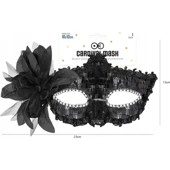 Karnevalová maska Karnevalová maska s flitry a květinou, černá, 16x10 cm