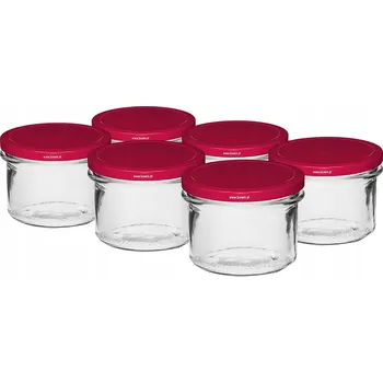 Sklenice Skleněná zavařovací sklenice Browin 235 ml s bordovým víčkem fi 82, 6 kusů