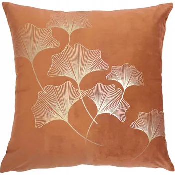 Povlak na dekorativní polštářek Dekorativní povlak na polštář GLAMOUR velur ORANŽOVÁ + ZLATÉ LISTY 45x45 cm