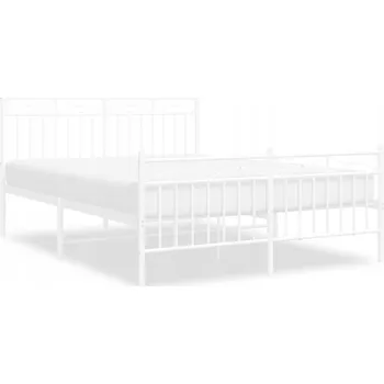 Postel Bílý kovový rám postele 207 x 146 x 91 cm s čelem a nožní deskou