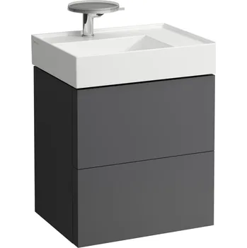 Nábytek Kartell LAUFEN Skříňka pod umyvadlo, se 2 zásuvkami, včetně organizéru, s prostorově úsporným sifonem pro umyvadlo H810334 580x450, Břidlicově šedá - H4075580336421