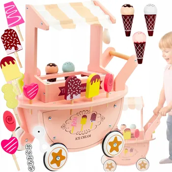 Dřevěná hračka Dřevěná zmrzlinárna pro děti hračka vozík na kolečkách zmrzlina kopečková nanuky