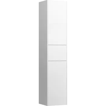 Nábytek LAUFEN BASE Vysoká skříňka, 2 dvířka a zásuvka, závěsy dvířek vpravo (bočnice korpusu s výřezem) 350x335, Bílá lesklá - H4027221102611