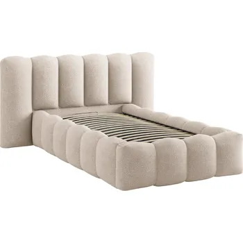 Postel Micadoni Béžová bouclé jednolůžková postel Lupine 90 x 200 cm s úložným prostorem
