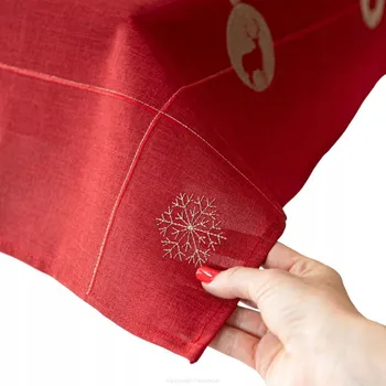 ubrus Vánoční běhoun na stůl 50x100 červený se zlatou výšivkou Lesklý sob