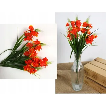 umělá květina Kytice 2 ks umělého VLČÍHO BOBu s trávou 34 cm 5 stonků ORANŽOVÁ MZ-084D