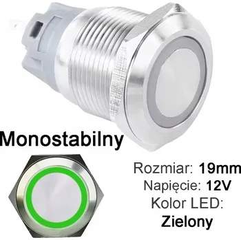 vypínač Antivandalový spínač monostabilní zvonkový 19 mm, 12 V, LED zelená