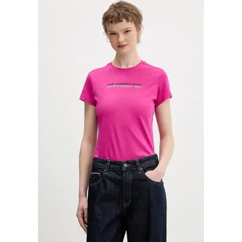 Dámské tričko Bavlněné tričko Karl Lagerfeld Jeans dámské, růžová barva, B1W17053 42X, vel. XL