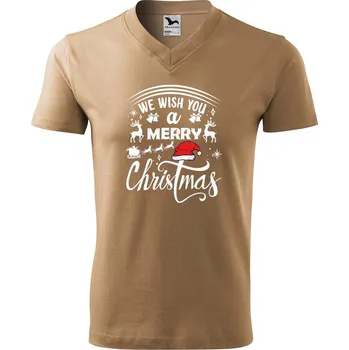 Pánské tričko DOBRÝ TRIKO Pánské V tričko s potiskem We wish you Velikost: 2XL, Barva: Písková