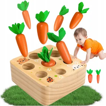 Dřevěná hračka DŘEVĚNÁ HRA MONTESSORI - CHYTÁNÍ MRKVEK PRO DĚTI