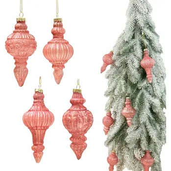 Vánoční dekorace RŮŽOVÉ ZDOBENÉ SKLENĚNÉ VÁNOČNÍ BAŇKY Sada 4 vánočních ozdob sklo Vánoční Baňky