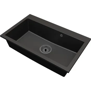 Kuchyňský dřez Granitový dřez ELITE černý + sifon černý 80 x 50 x 21 cm