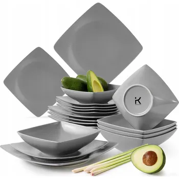 Talíř Jídelní servis sada pro 6 osob 18 dílů šedý mat EPIRI Konsimo