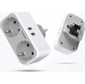 Cestovní adaptér Tessan typ G na EU s 2xUSB, bílý