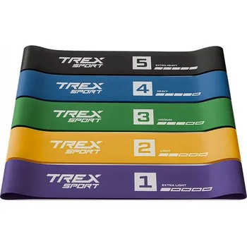 Sada posilovacích gum, fitness gumy odporové power band 5 ks Trex Sport