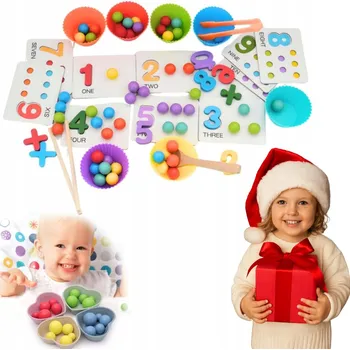 Dřevěná hračka Sada pro výuku aritmetiky a počítání pro děti Montessori - čísla a kuličky