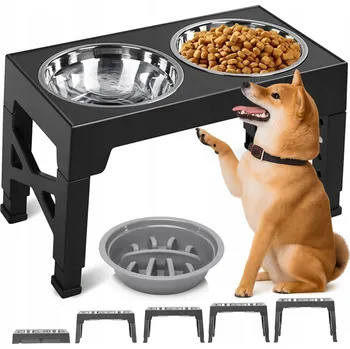 Miska pro psa Dvojitá miska pro psy zpomalující jedení s nastavitelnou výškou