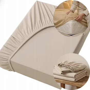 Prostěradlo PROSTĚRADLO S GUMOU 160x200 cm BAVLNA ELASTAN PEVNÉ PROVEDENÍ BÉŽOVÁ