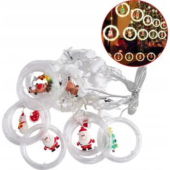 Vánoční dekorace KURTYNA ŚWIETLNA LED Z FIGURKAMI SVĚTELNÝ ZÁVĚS LED S VÁNOČNÍMI FIGURKAMI NA OKNO BALKON VENKOVNÍ