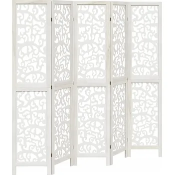 Paraván Paraván 5-panelový, bílý, masivní dřevo paulovnie