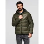 Pánská zimní prošívaná bunda z kombinovaných materiálů - V1 OM-JAHP-0145 Barva: Olivová, Velikost: 2XL