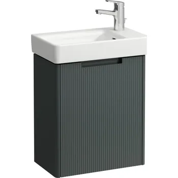 Umyvadlo JUNA|LAUFEN PRO S Umývátko H815954 se skříňkou H411452, 1 dvířka, závěsy dveří vpravo. Lze instalovat standardní nebo prostorově úsporný sifon H894250. 480x280, Šedá traffic - H8659672661041