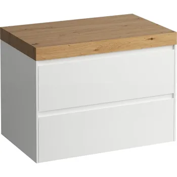 Nábytek LAUFEN LANI Modulární sestava 800, umyvadlová deska 65 mm (.267 divoký dub), bez výřezu, se 2 zásuvkami 785x495, Bílá lesklá - H4065501122611