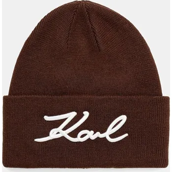 Čepice Čepice z vlněné směsi Karl Lagerfeld K/SIGNATURE hnědá barva, B1W33016 88X, vel. ONE SIZE