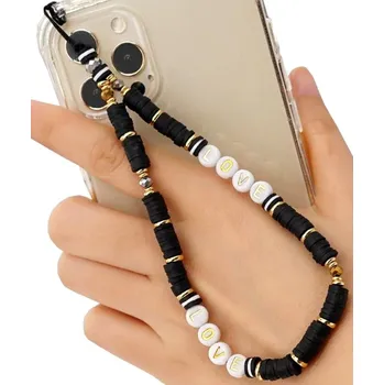 Přívěsek na telefon s perlovými korálky, ruční výroba, délka 18-19 cm