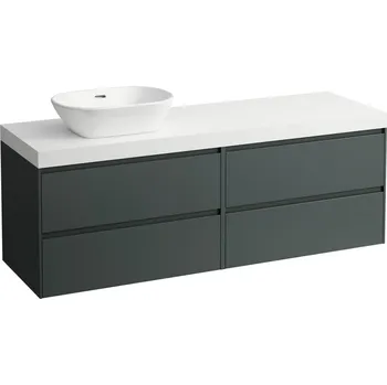 Koupelnový nábytek LAUFEN LANI Modulární sestava 1600, umyvadlová deska 65 mm (.260 bílá mat), s výřezem vlevo, se 4 zásuvkami: zásuvkový element 800 pravý + zásuvkový element 800 levý 1570x495, Šedá traffic - H4045921122661