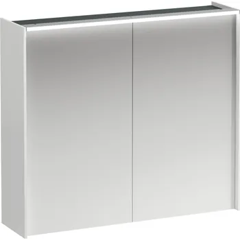 Nábytek LAUFEN LANI Zrcadlová skříňka, 800 mm, 2 dvířka, s vodorovným LED osvětlením, 2 skleněné poličky, el. zásuvka 820x210, Bílá mat - H4037621122601