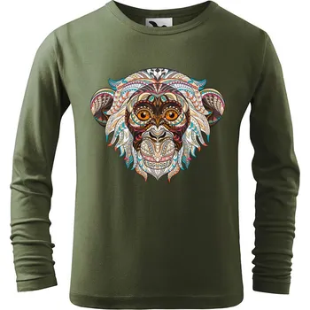 Dětská móda DOBRÝ TRIKO Dětské bavlněné triko Hlava opice Velikost: 122/6 let, Barva: Khaki