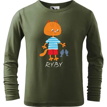 Dětská móda DOBRÝ TRIKO Dětské bavlněné triko Zvěrokruh kočka Ryby Velikost: 110 /4 roky, Barva: Khaki