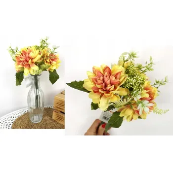 umělá květina Kytice JIŘINA výška 32 cm (3 květy 12 cm) s doplňky ŽLUTÁ WT-142B