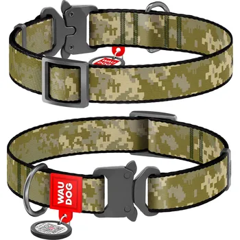 Obojek pro psa Nylonový obojek pro psa s QR kódem, vzor Military, kovová přezka, vel. XXL