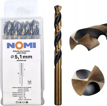 Vrták VRTÁK DO KOVU 5,1mm HRC PRO NOMI PRO OCEL, PLASTY, HLINÍK, DŘEVO