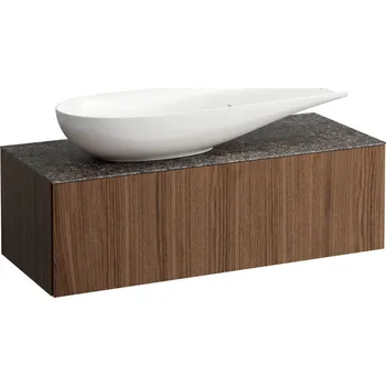 Umyvadlo LAUFEN ILBAGNOALESSI Zásuvkový element 1200, s jednou zásuvkou, s výřezem vlevo, s vrchní deskou Marrone Naturale vč. otvoru pro baterii, pro umyvadlo H818974 1200x500, Noce canaletto - Dřevěná dýha - H4323240976301